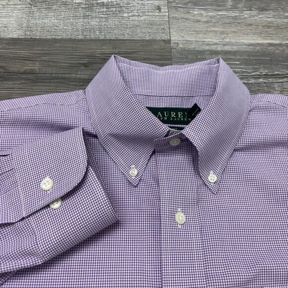 Lauren Ralph Lauren Purple Mens 17 34/35 Gingham Check Slim Fit Button Up Shirt - Picture 1 of 9